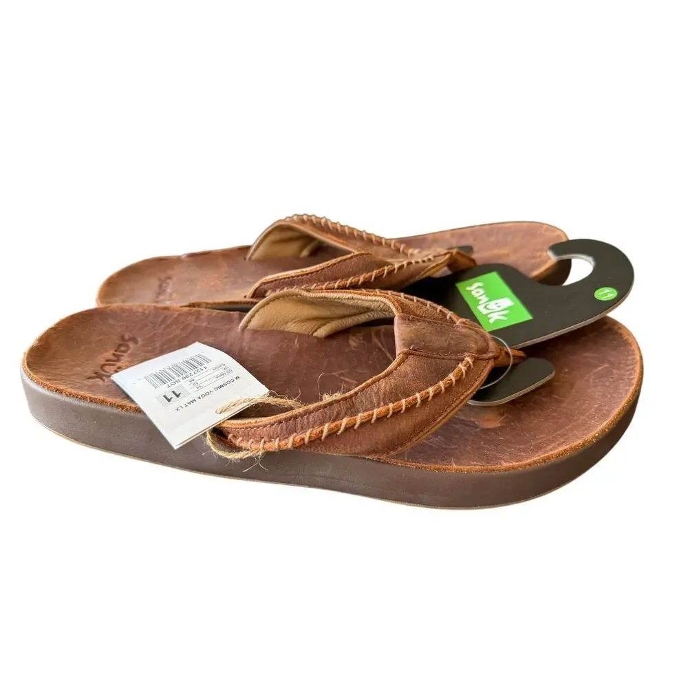 Sanuk Men's Saddle Tan Cosmic Yoga Mat Lx Flip Flop Sandals Size 11